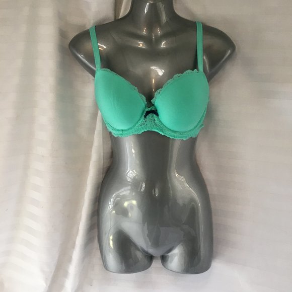 Victoria’s Secret Dream Angels Push Up Bra Size 32DD Aqua Blue Lace Underwire - Picture 2 of 13